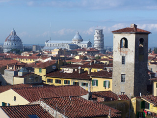 Rooftop view of the city of Pisa and its famous treasures from the Hotel Victoria.