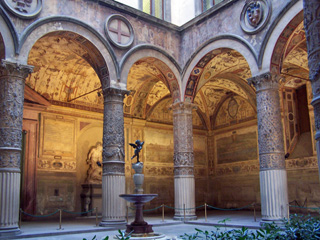 Palazzo Vecchio courtyard with copy of "Winged Boy with a Dolphin".