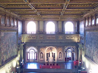 View of the Salone dei Cinquecento from the corridor above the hall - Palazzo Vecchio, Firenze, Italy.