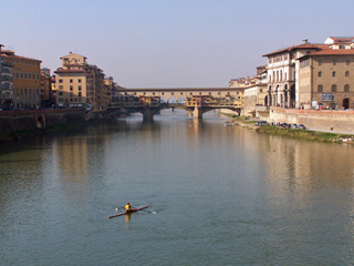 View of Ponte Vecchio from Ponte alle Grazie, Firenze, Italy.
