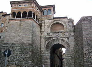 Augustan Arch in the Etruscan walls built in the 3rd century B.C., Perugia, Italy. 